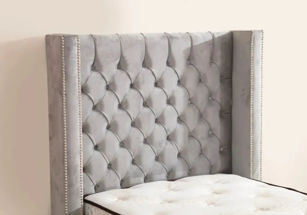 90x190 Lit Coffre Enfant CLOUTE - Velours capitonné Swedzo-Meuble