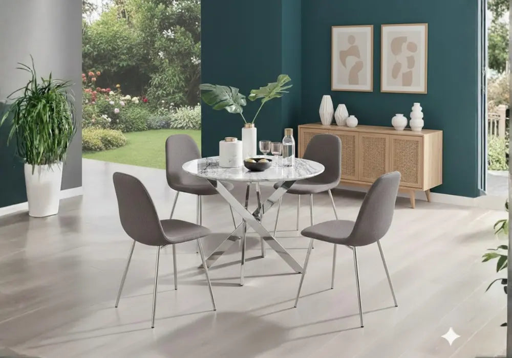 Ronde Table avec chaises avec argent pieds Swedzo-Meuble