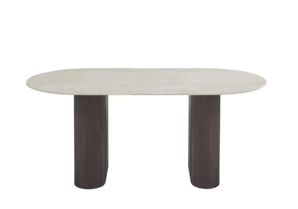 TABLE A MANGER ROXY PIED METAL EFFET NOYER CERAMIQUE TRAVERTIN MAT Swedzo-Meuble