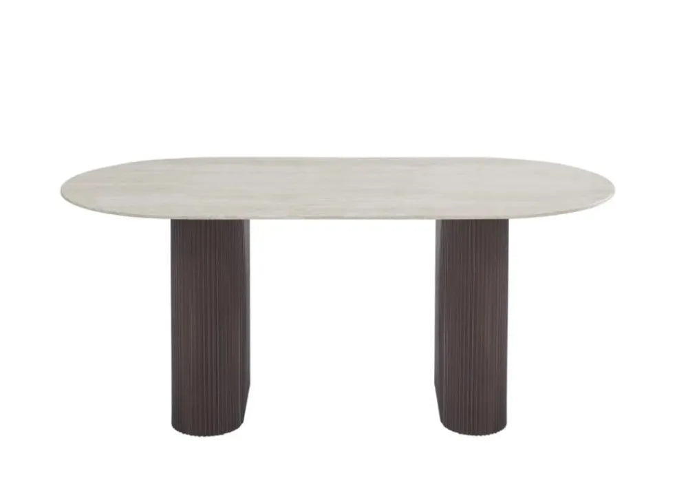 TABLE A MANGER ROXY PIED METAL EFFET NOYER CERAMIQUE TRAVERTIN MAT