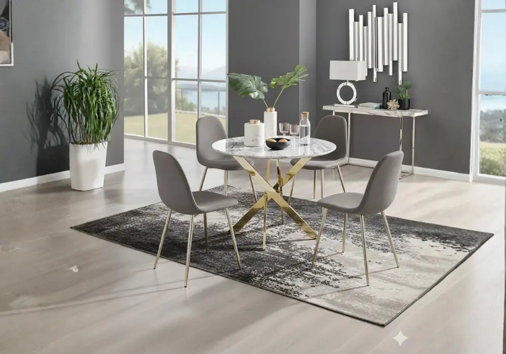 Ronde table avec chaises avec doree pieds Swedzo-Meuble