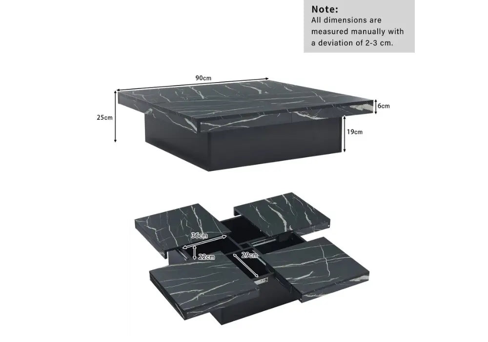 Table Basse de Luxe à 4 Plateaux Coulissants - Effet Marbre Noir Swedzo-Meuble