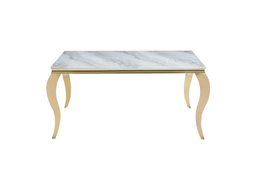 Table Repas Baroque Pieds Dore Marbre Greige