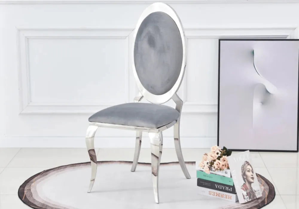 4 Chaises Angel Velours Gris Pieds Chrome