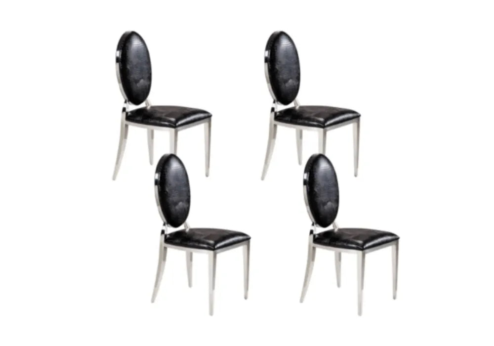 4 Chaises Medaillon en Similicuir Croco Noir