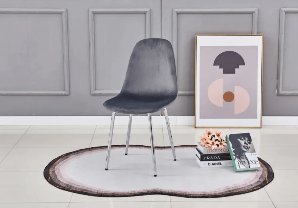 4 Chaises Scandinave Velours Pieds Chrome