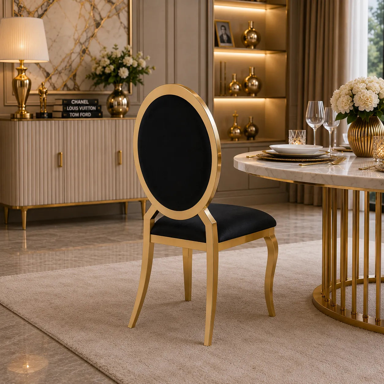 4 Chaises Angel Similicuir Pieds Gold