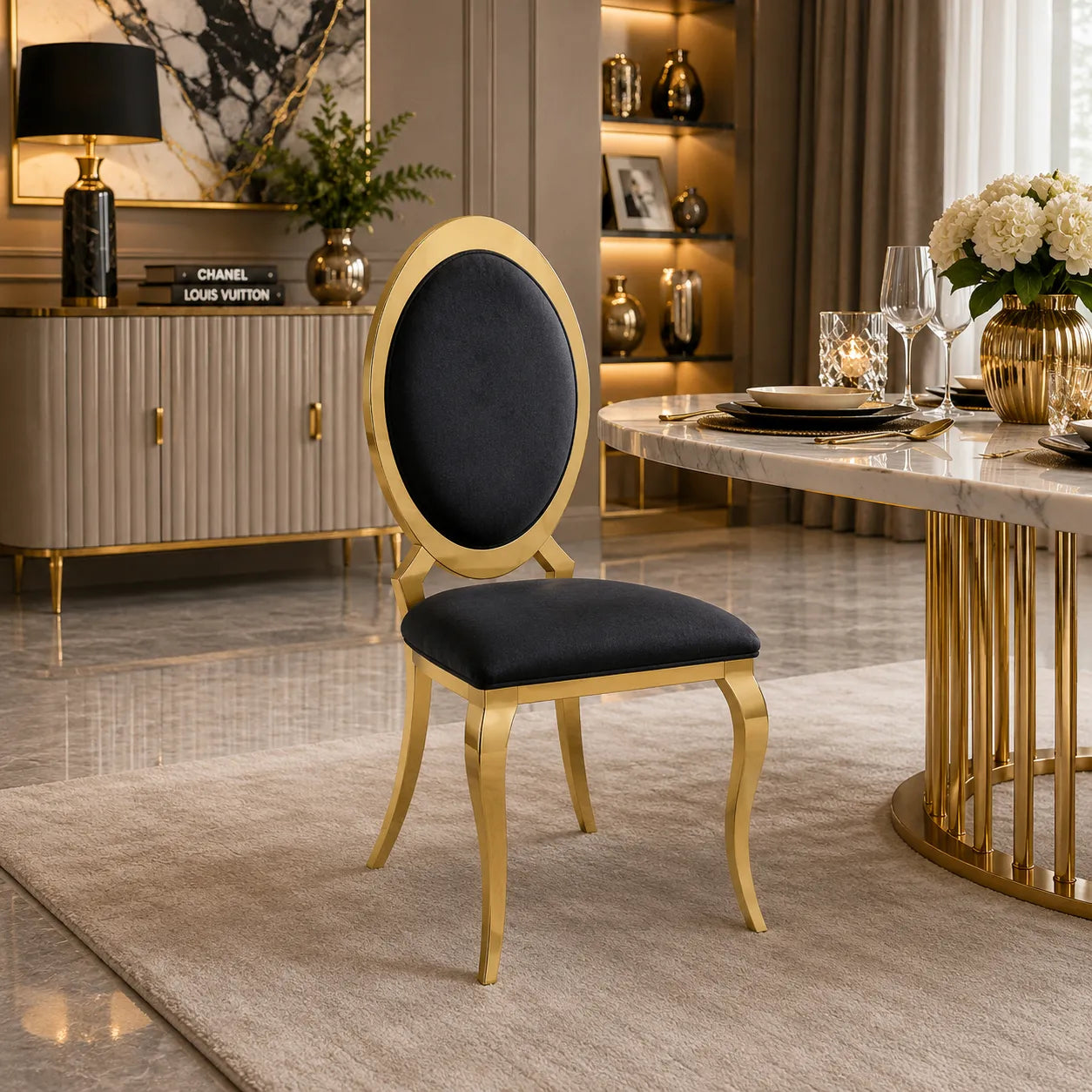 4 Chaises Angel Similicuir Pieds Gold