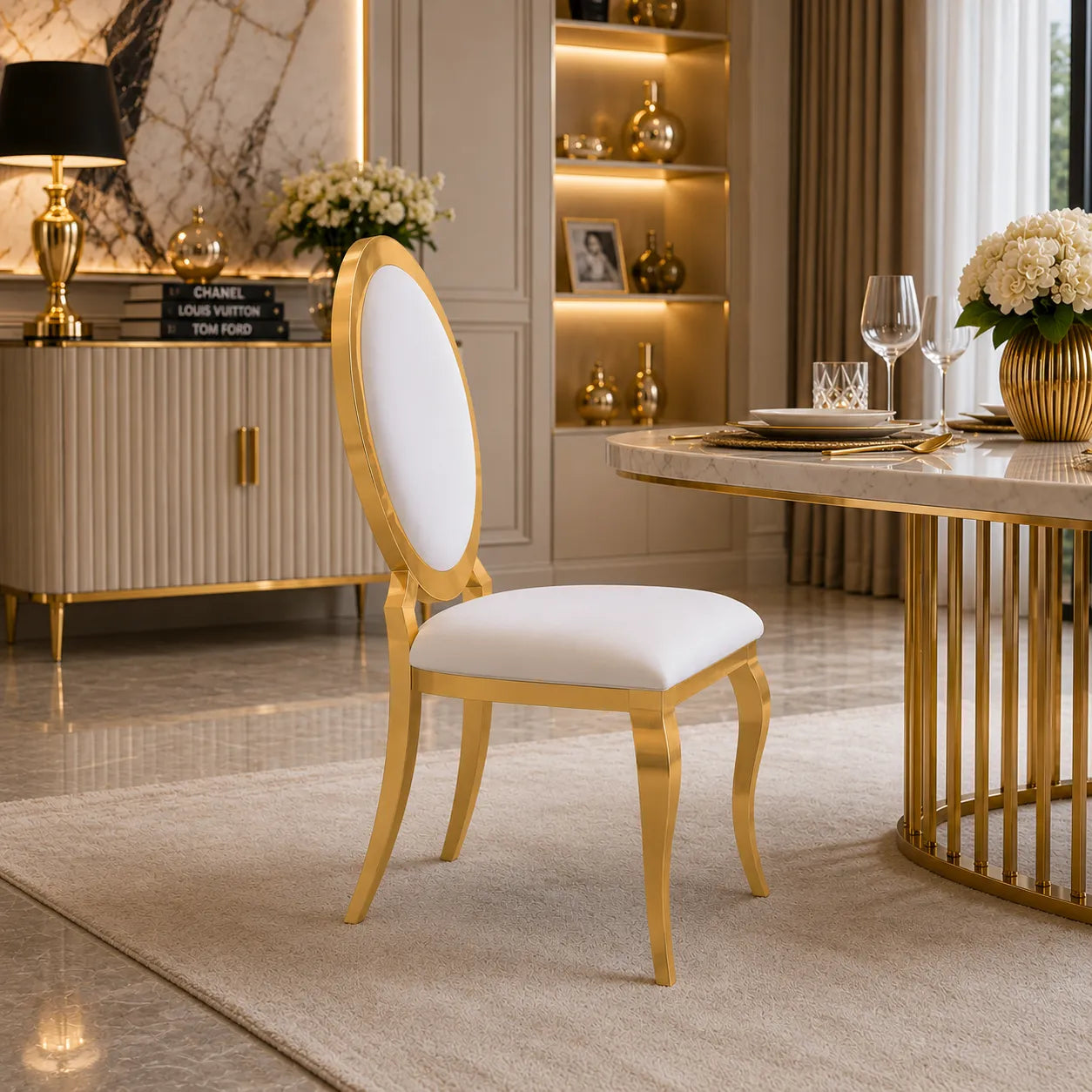 4 Chaises Angel Similicuir Pieds Gold