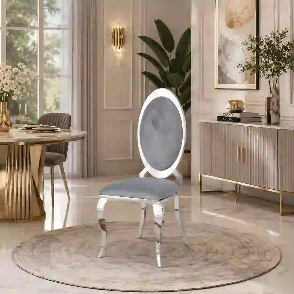 4 Chaises Angel Velours Gris Pieds Chrome