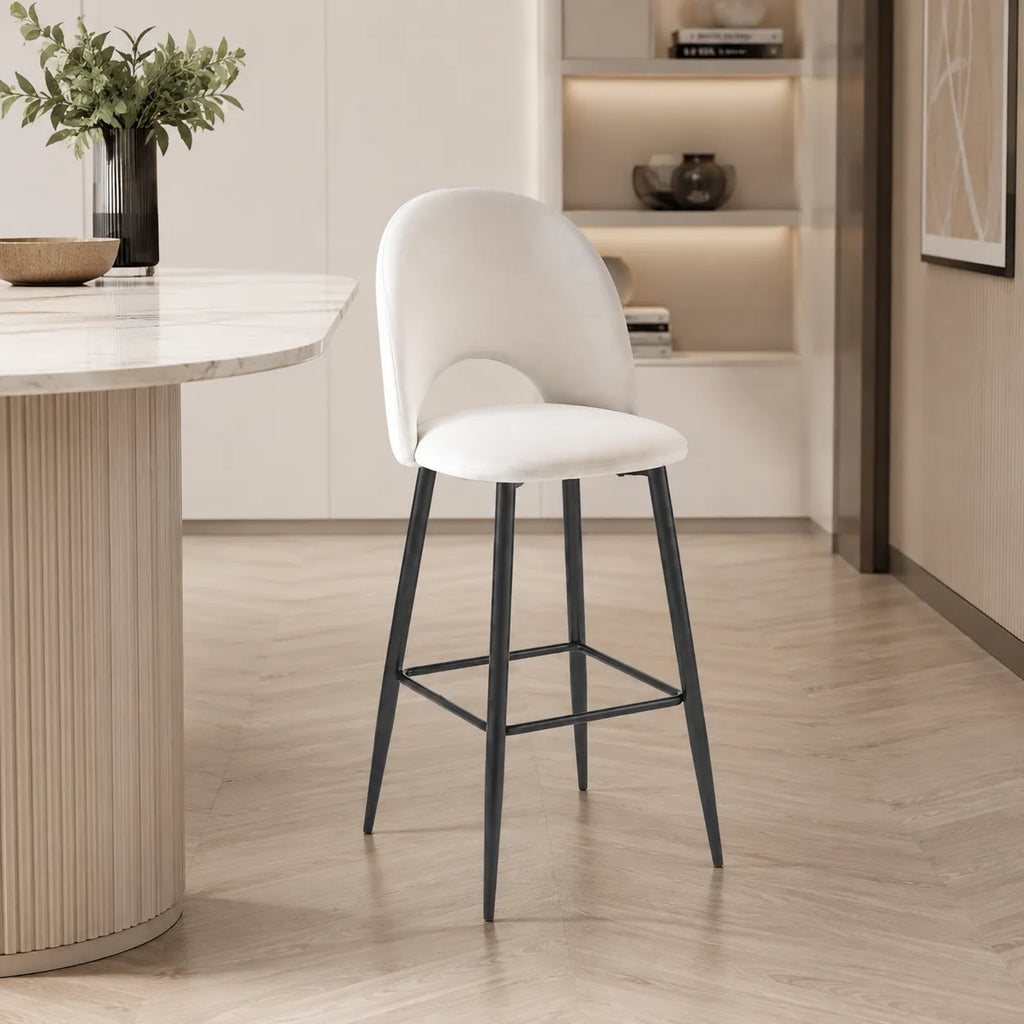 4 Chaises Bar Amelia Laine Bouclee Pied Noir