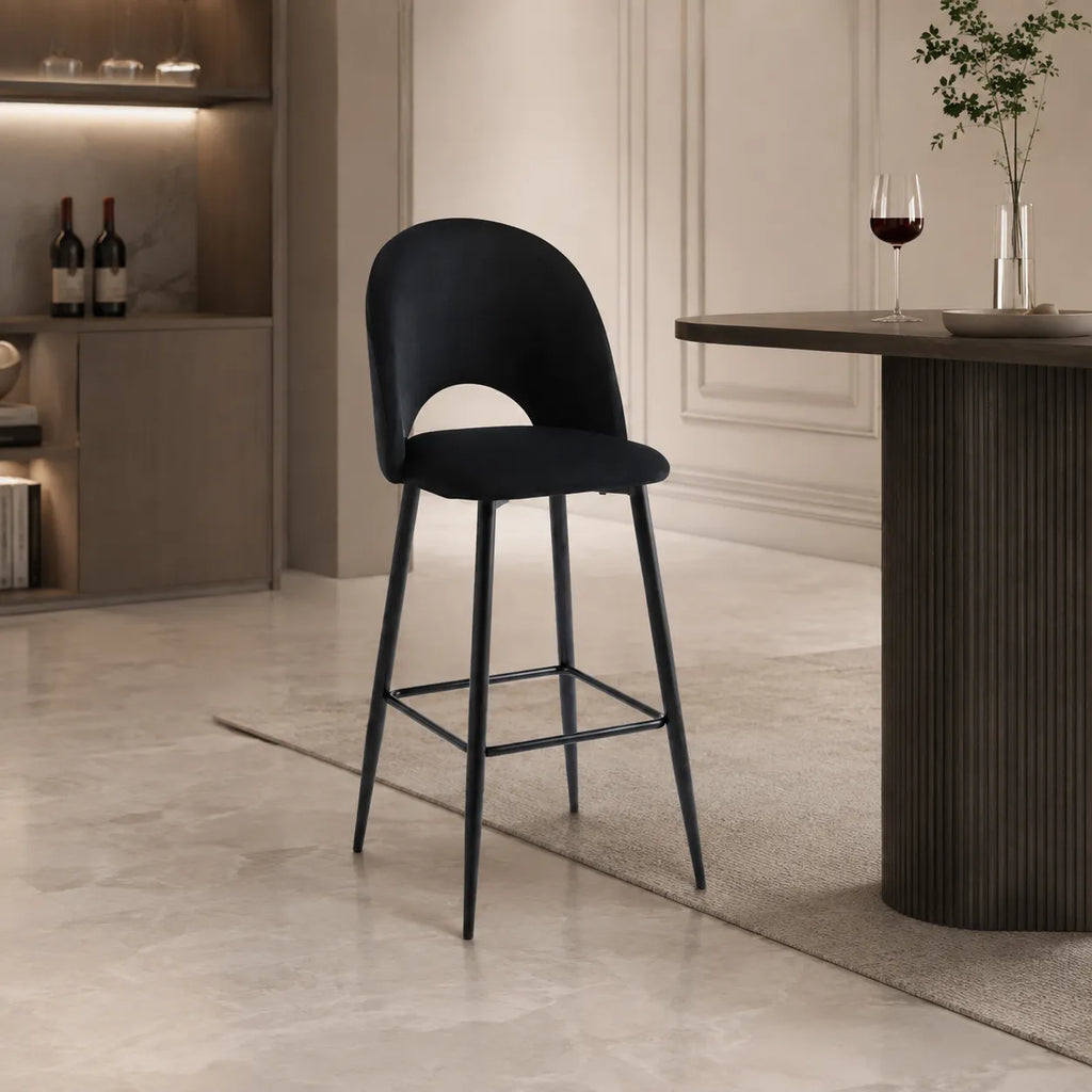 4 Chaises Bar Amelia Laine Bouclee Pied Noir
