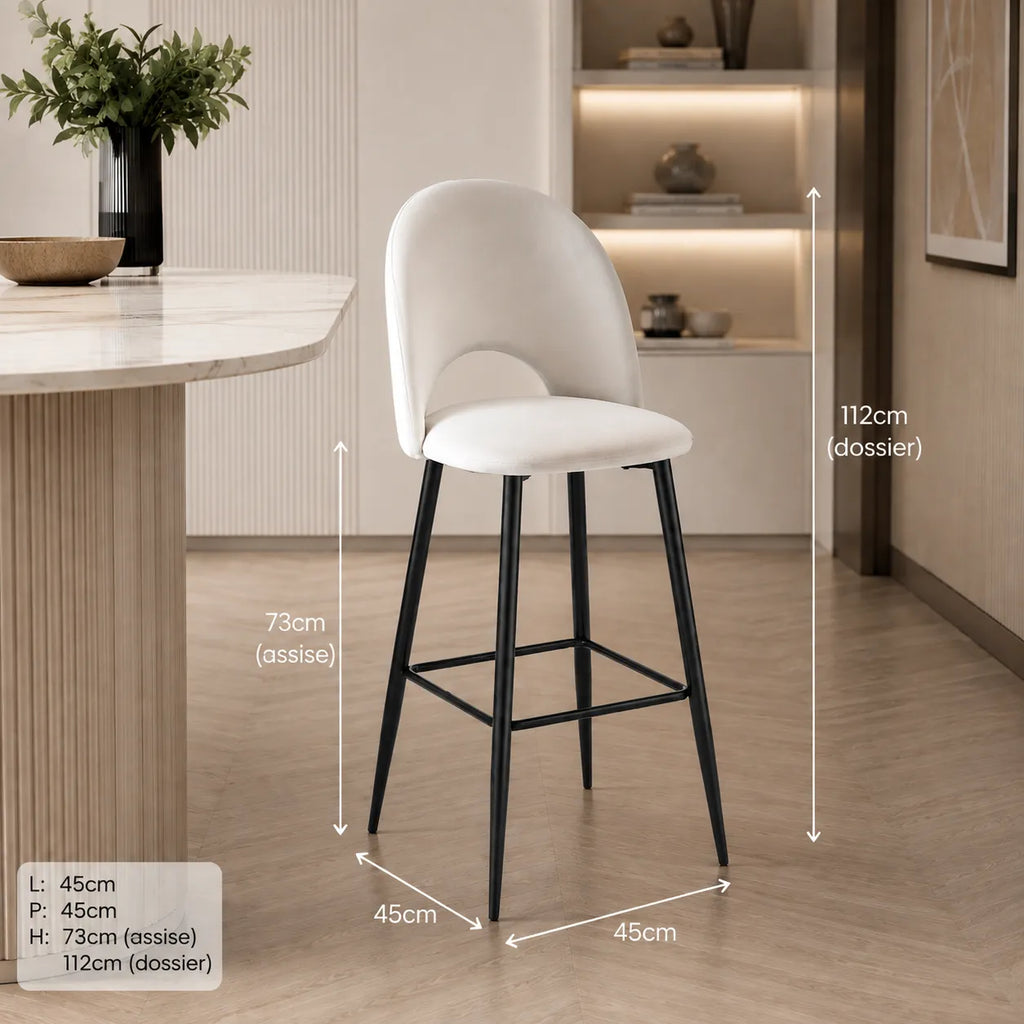 4 Chaises Bar Amelia Laine Bouclee Pied Noir