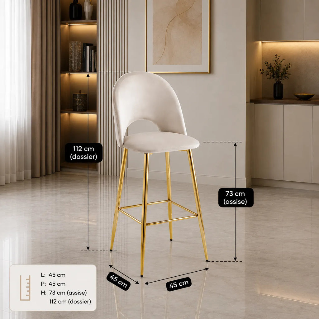 4 Chaises Bar Amelia Pieds Dore