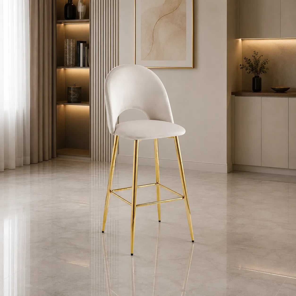 4 Chaises Bar Amelia Pieds Dore
