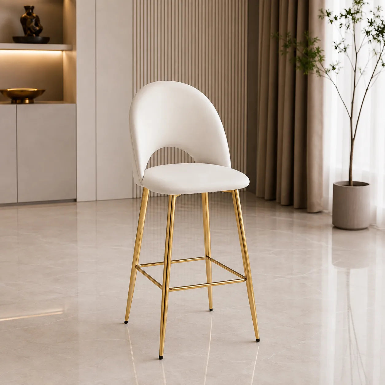 4 Chaises Bar Amelia Pieds Dore