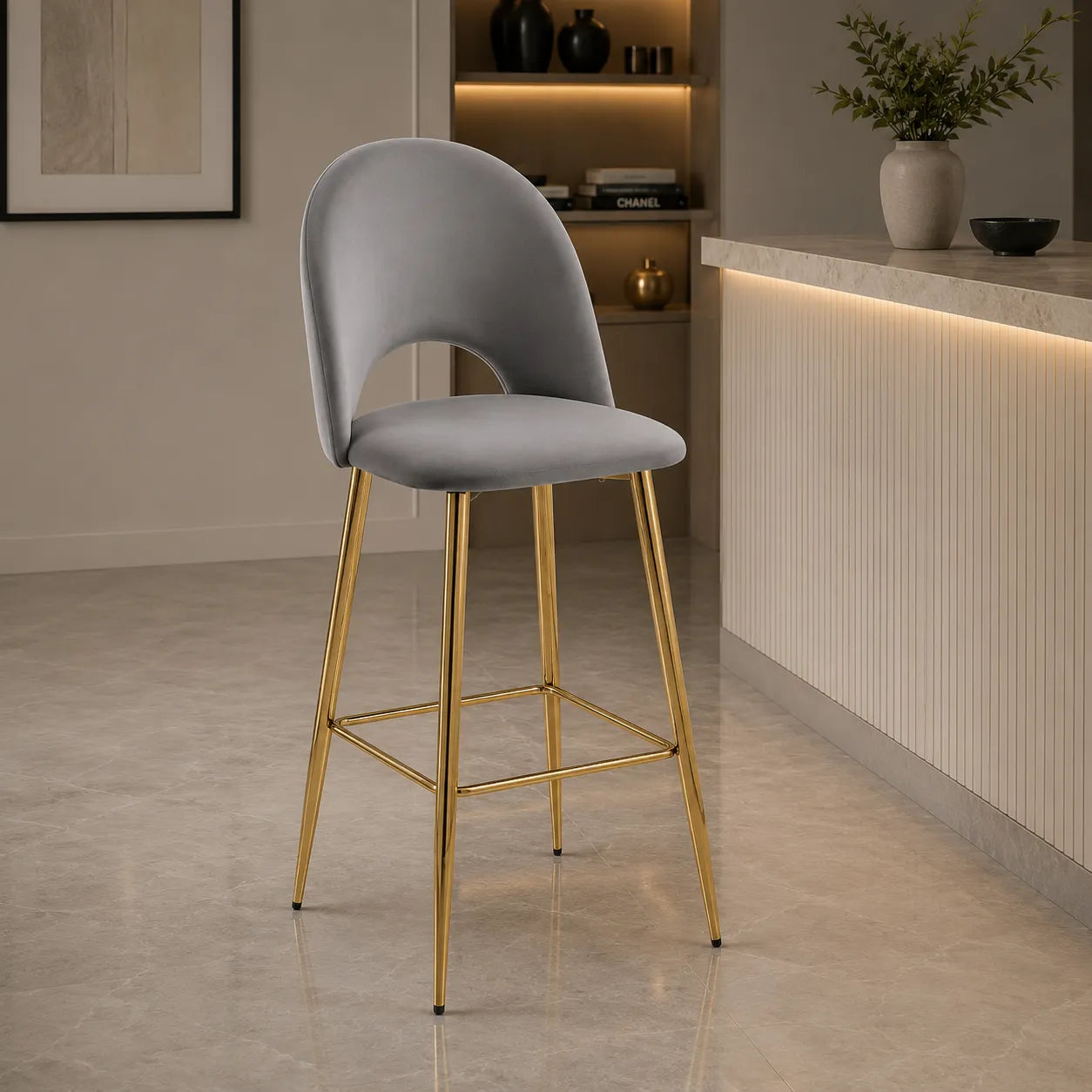 4 Chaises Bar Amelia Pieds Dore