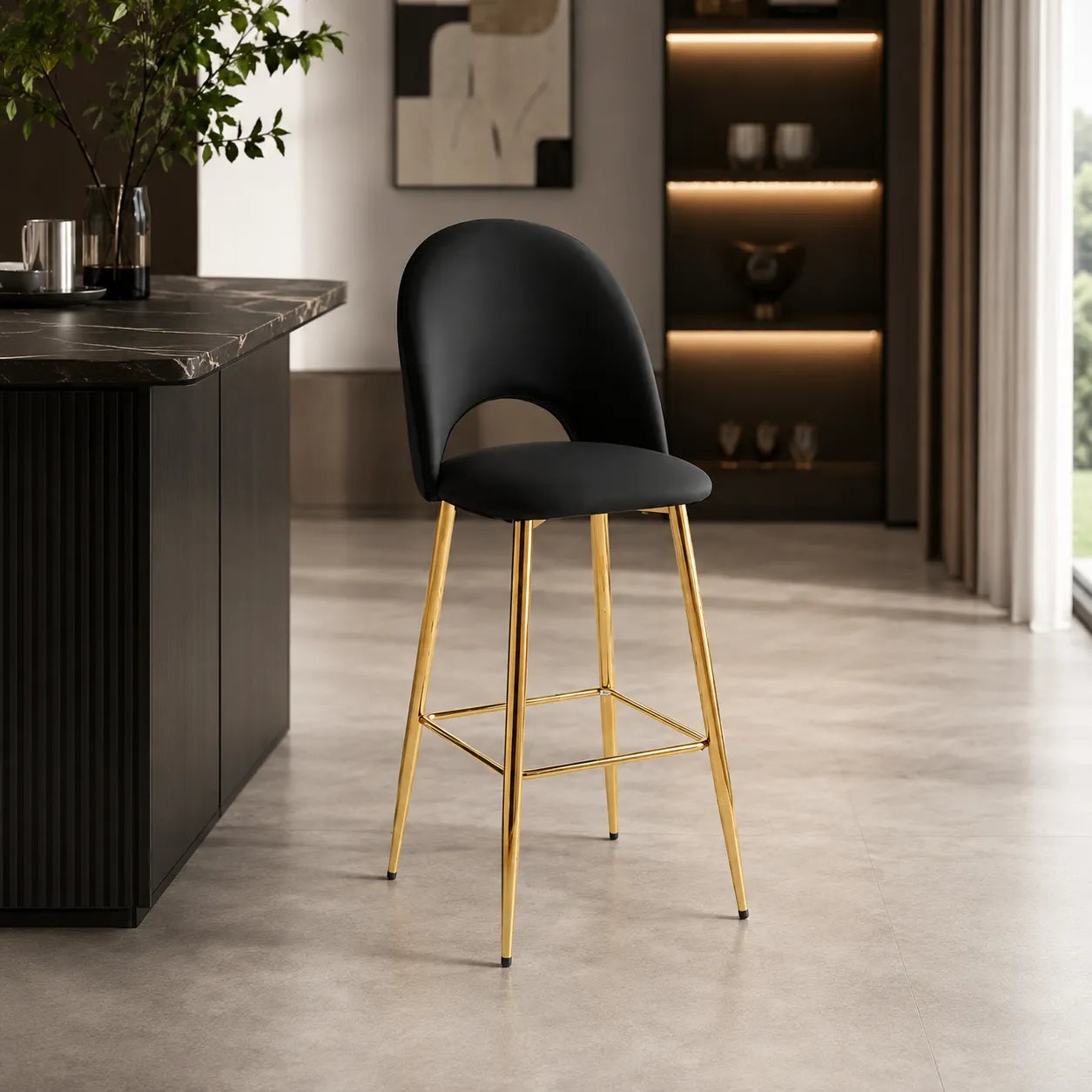 4 Chaises Bar Amelia Pieds Dore