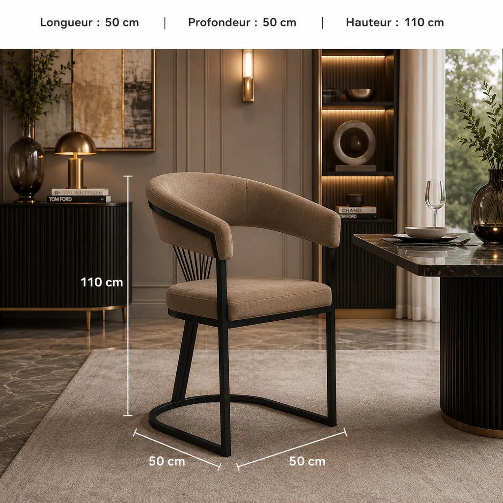 4 Chaises Brittany Velours Metal Pieds Noir