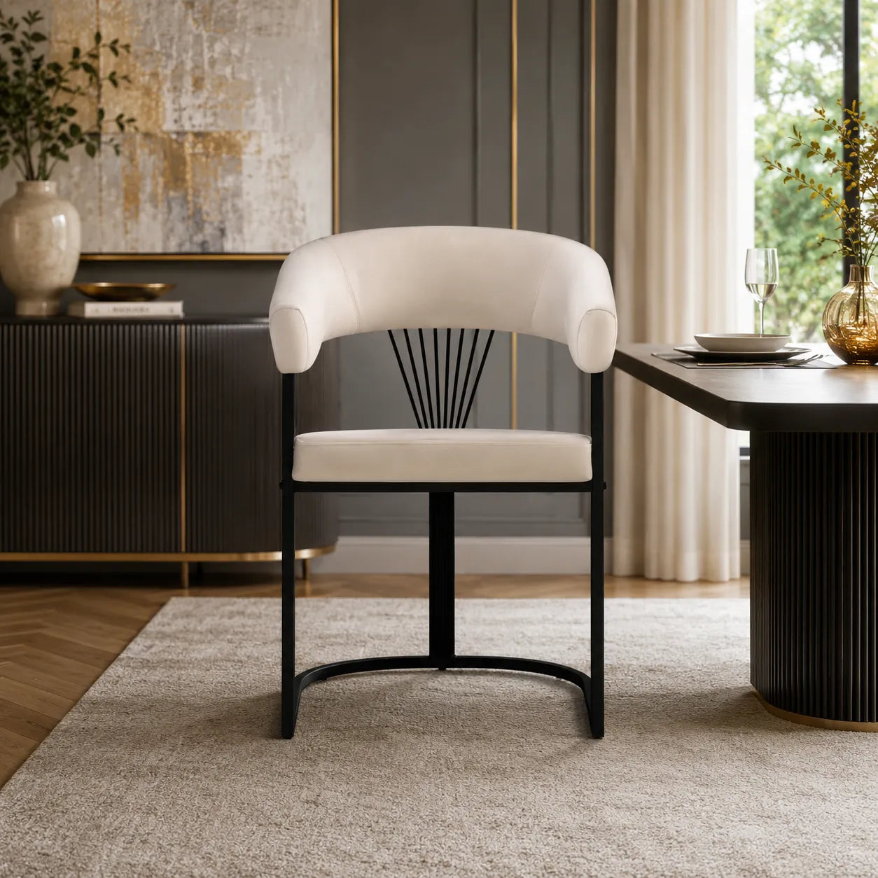 4 Chaises Brittany Velours Metal Pieds Noir