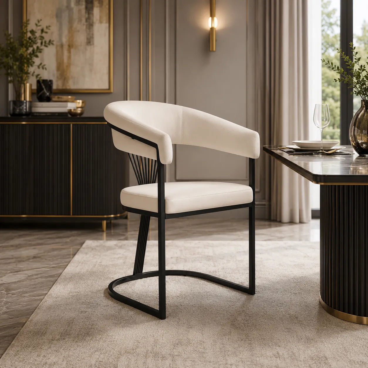 4 Chaises Brittany Velours Metal Pieds Noir