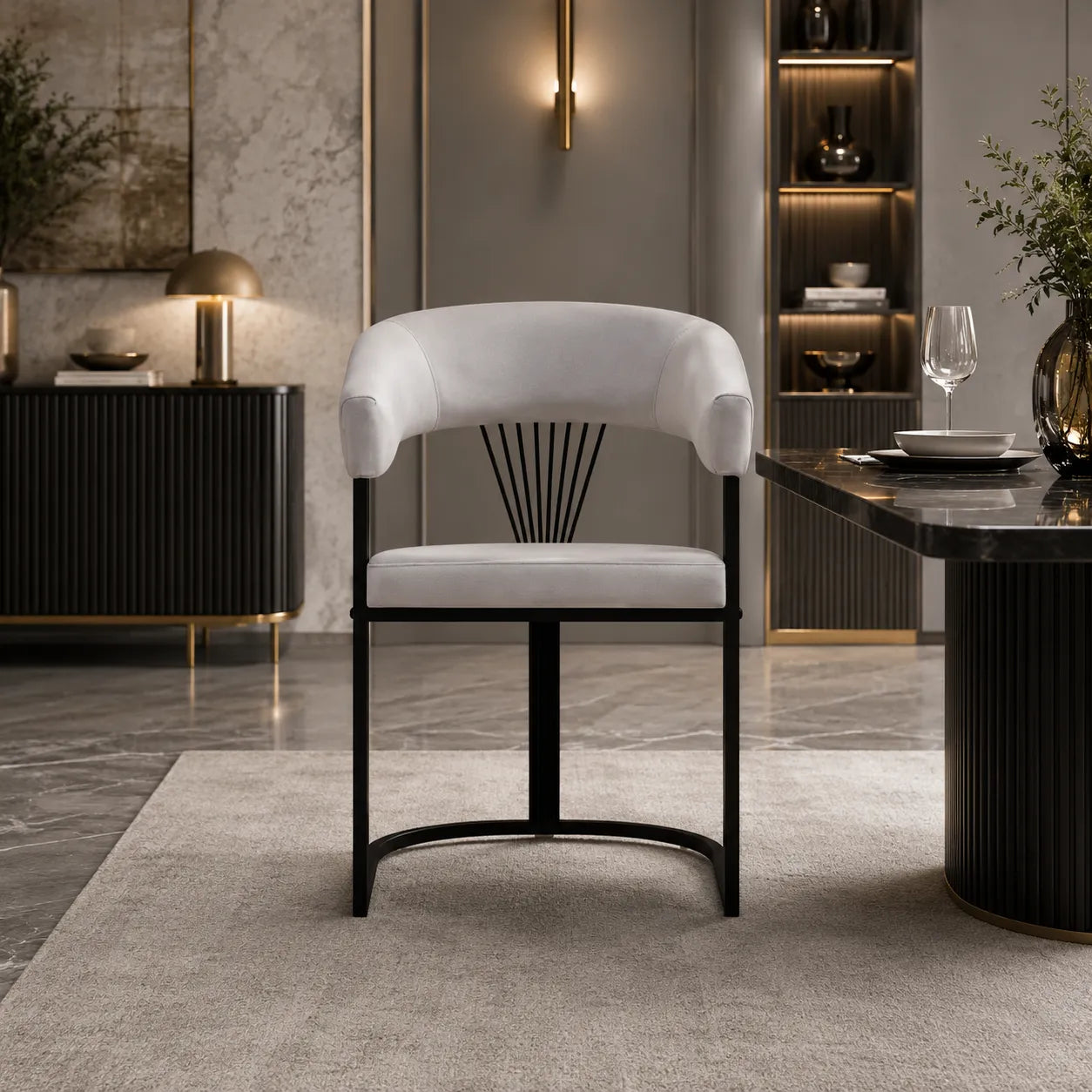 4 Chaises Brittany Velours Metal Pieds Noir
