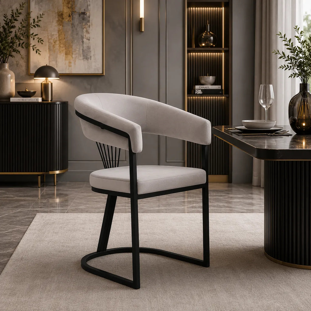 4 Chaises Brittany Velours Metal Pieds Noir