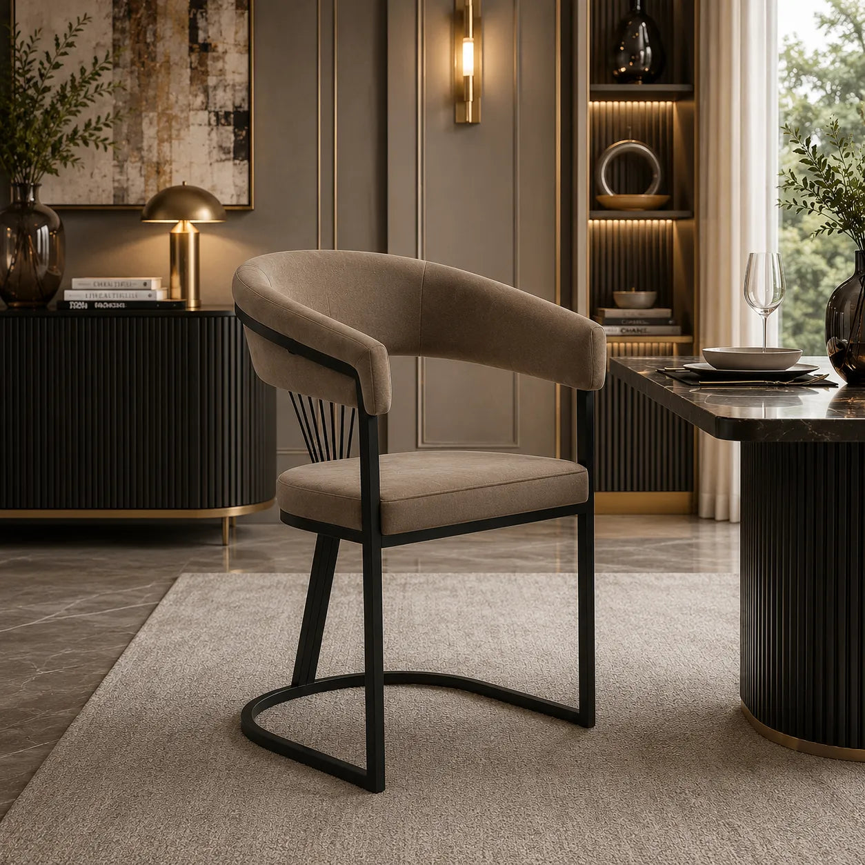 4 Chaises Brittany Velours Metal Pieds Noir