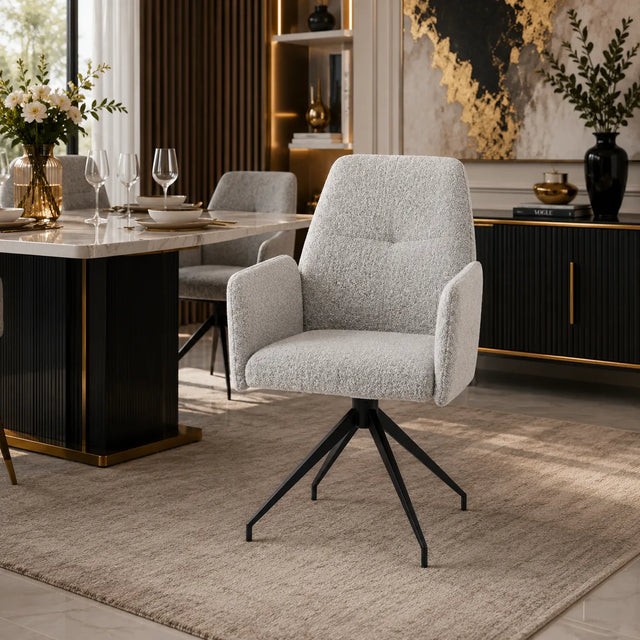 4 Chaises Carrera Metal Noir Tweed Gris Pivotante 360° Anti-Tache