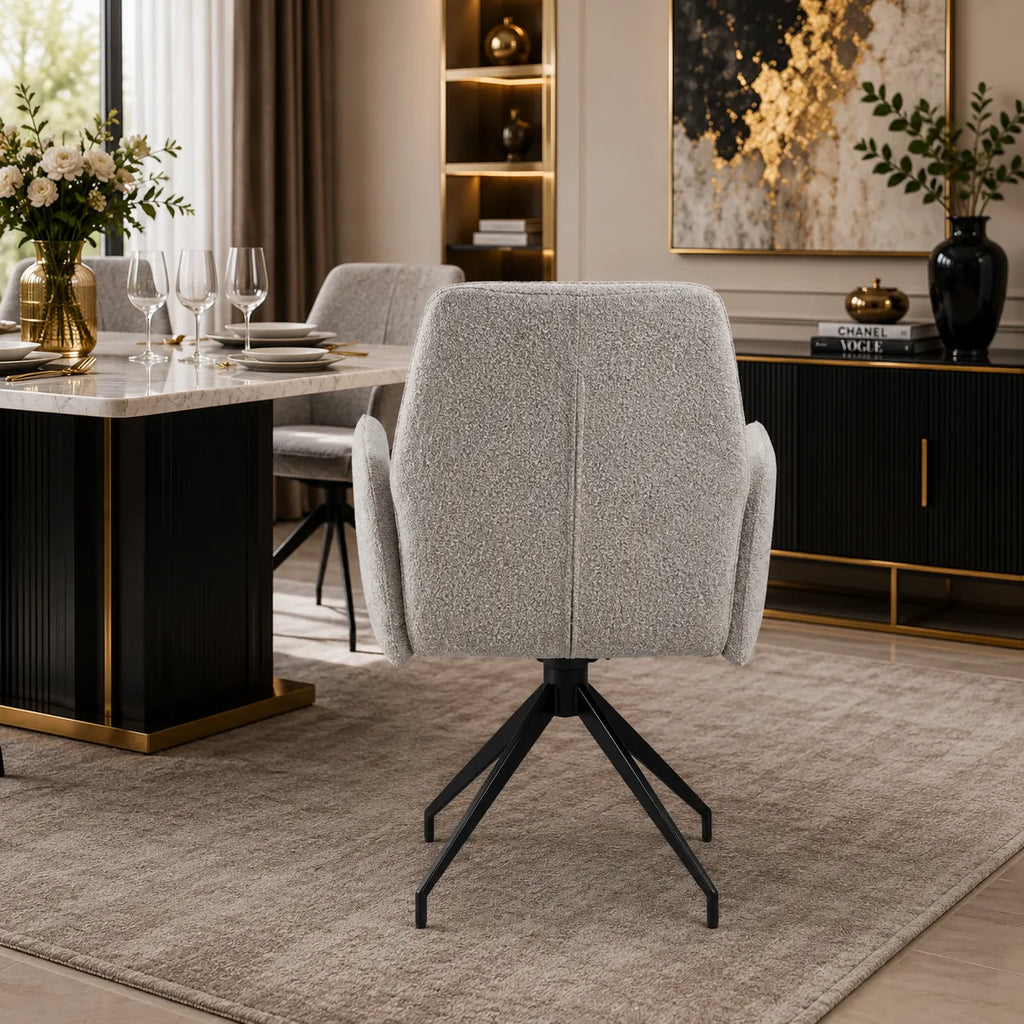 4 Chaises Carrera Metal Noir Tweed Gris Pivotante 360° Anti-Tache