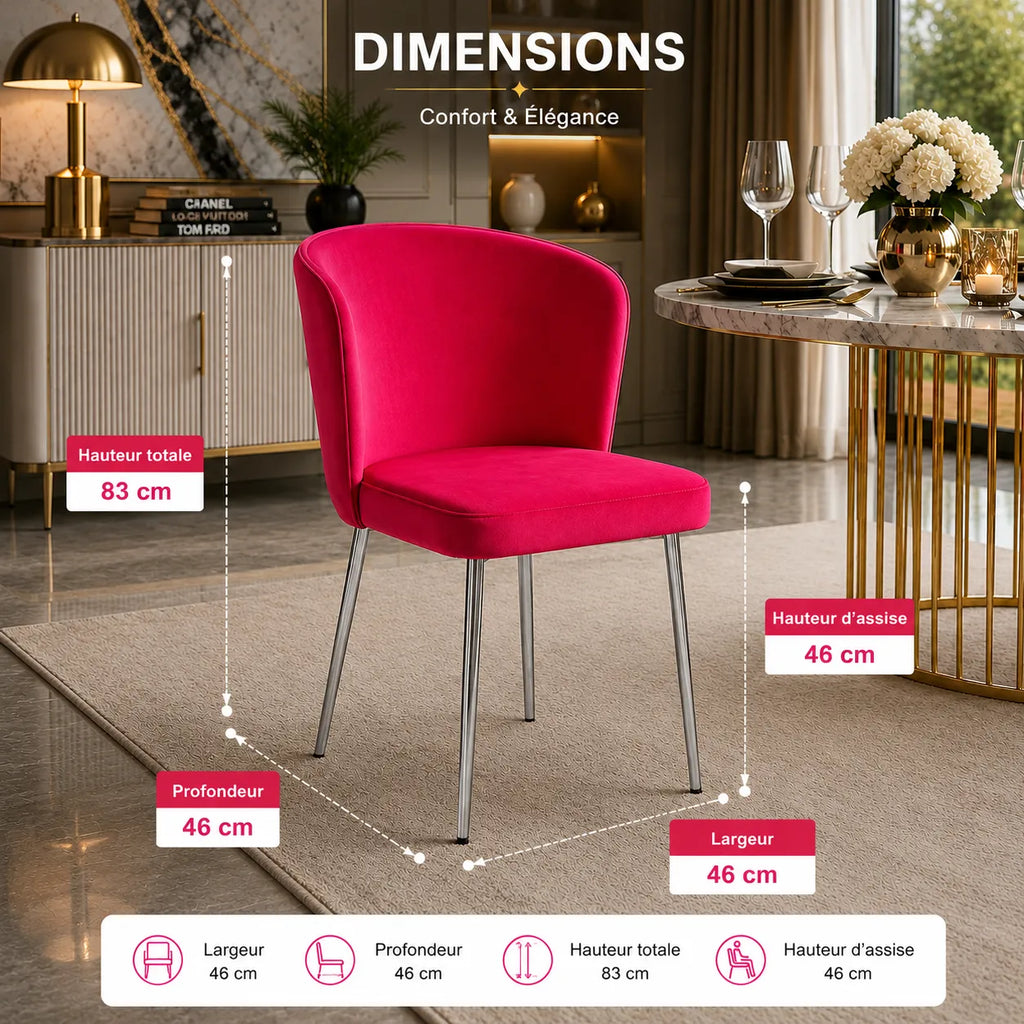 4 Chaises Diana Velours Pieds Chrome