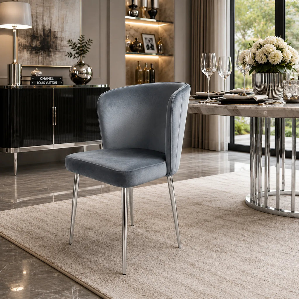 4 Chaises Diana Velours Pieds Chrome