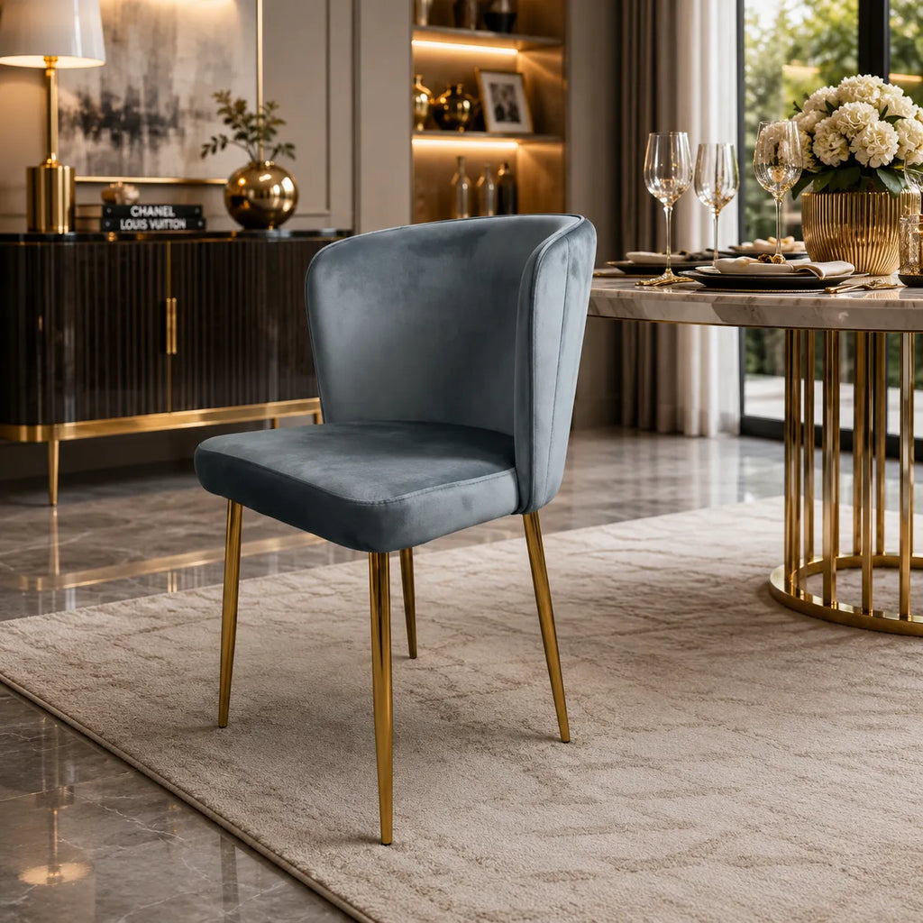 4 Chaises Diana Velours Pieds Gold
