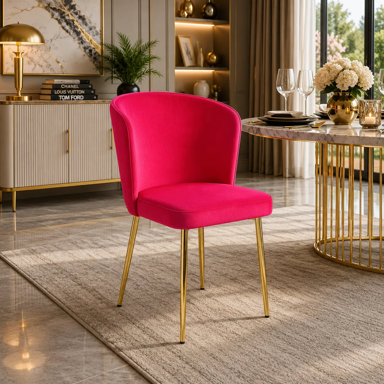 4 Chaises Diana Velours Pieds Gold