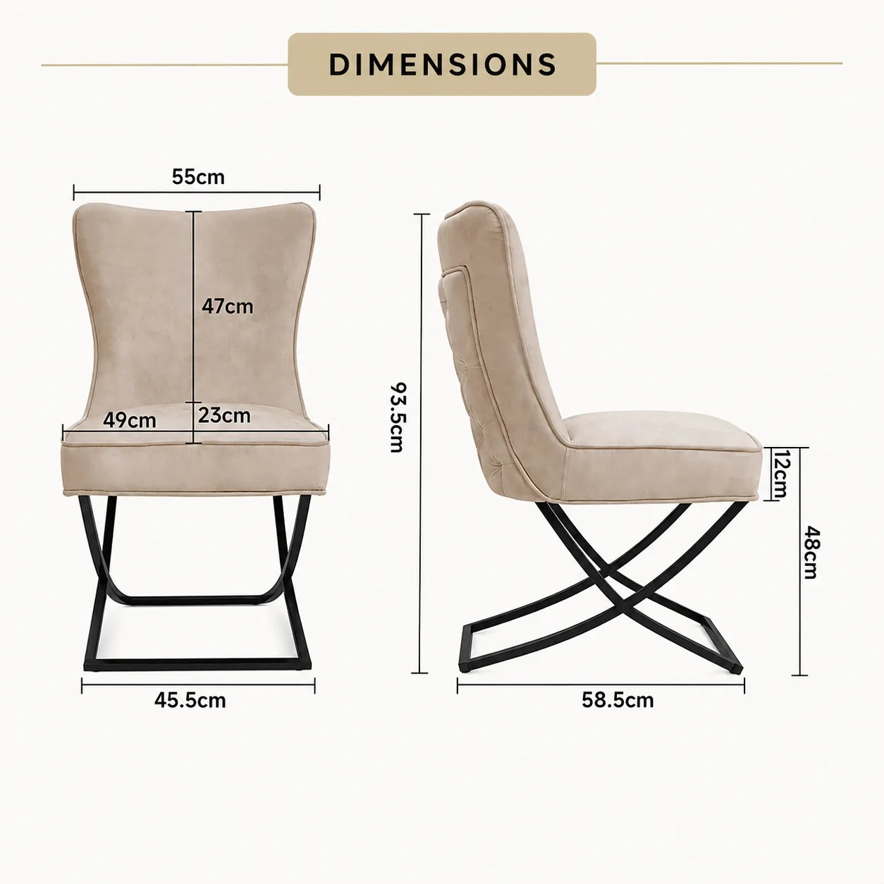 4 Chaises Gabrielle Velours Pieds Metal Noir