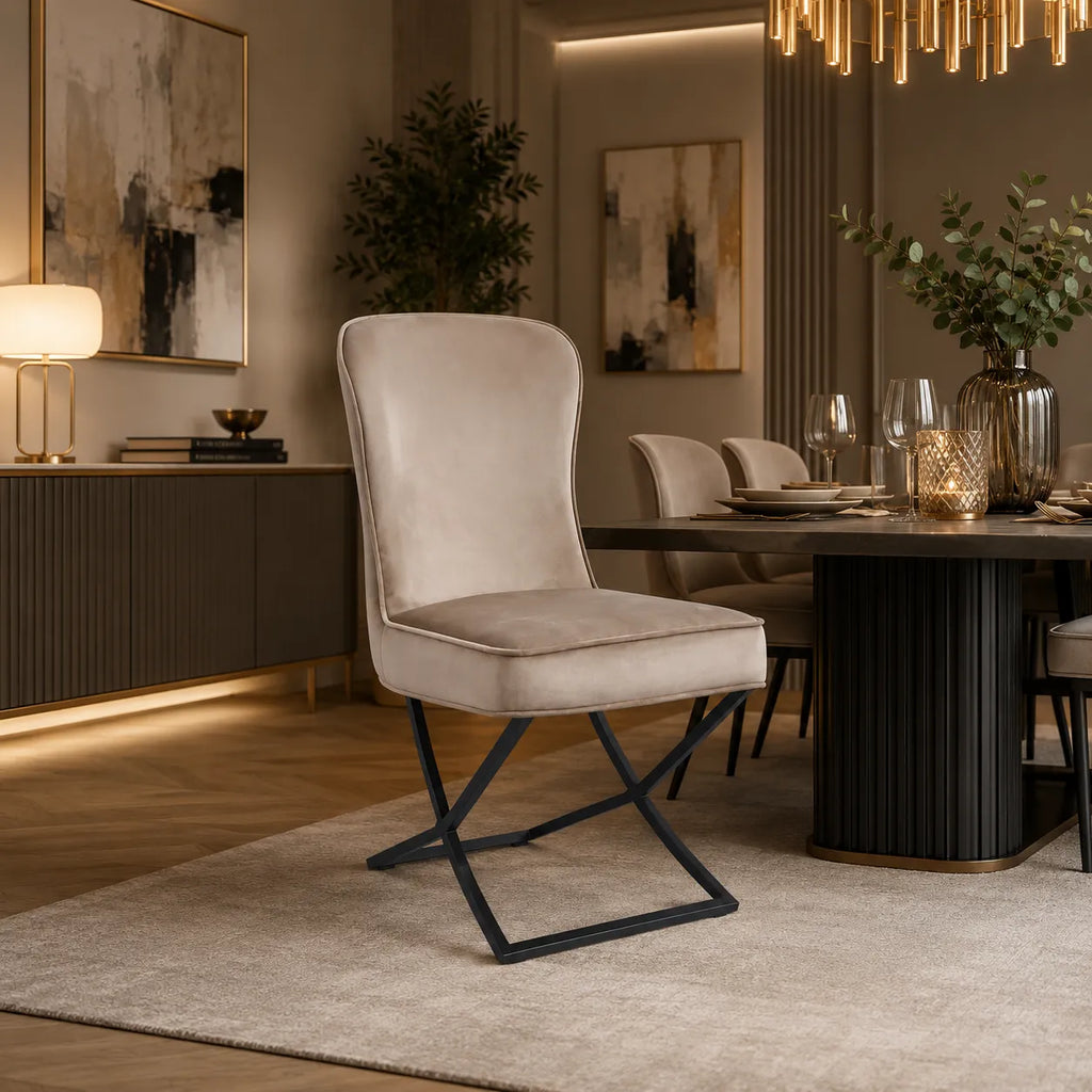 4 Chaises Gabrielle Velours Pieds Metal Noir