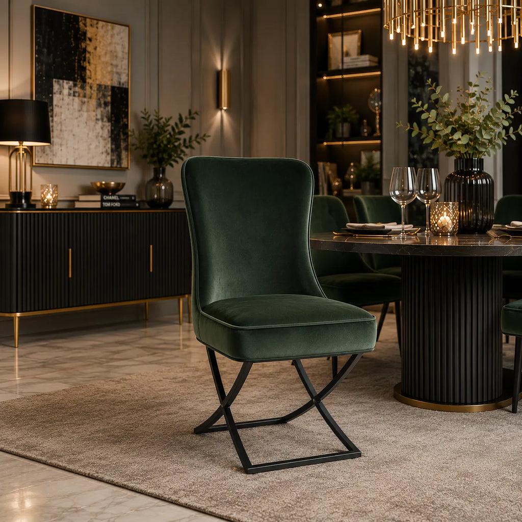 4 Chaises Gabrielle Velours Pieds Metal Noir