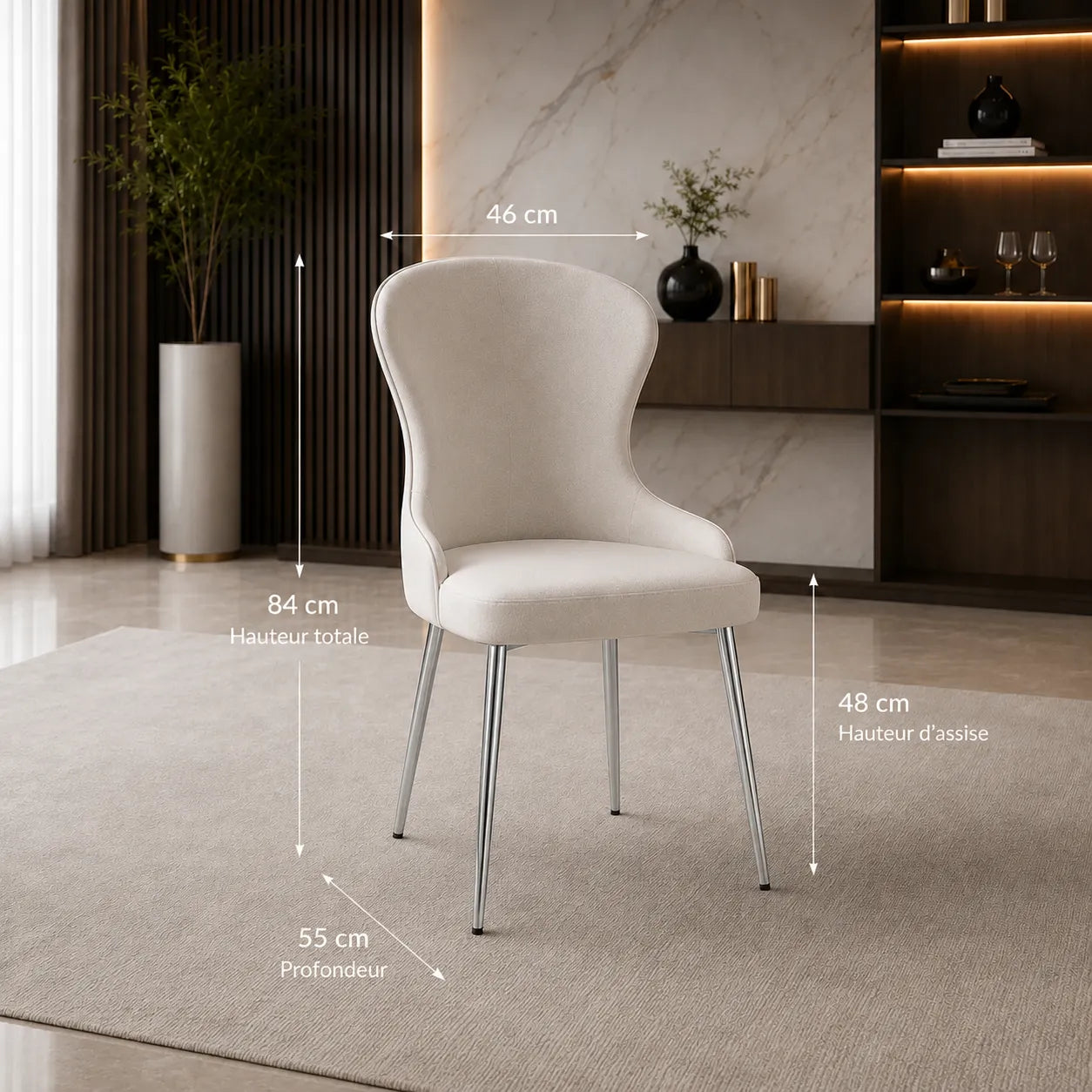 4 Chaises Hilton Pieds Chrome