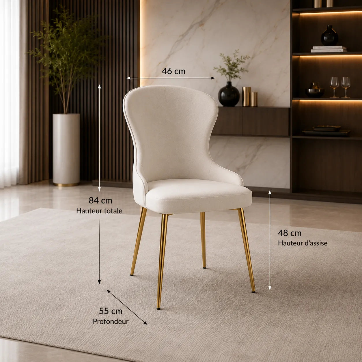 4 Chaises Hilton Pieds Gold