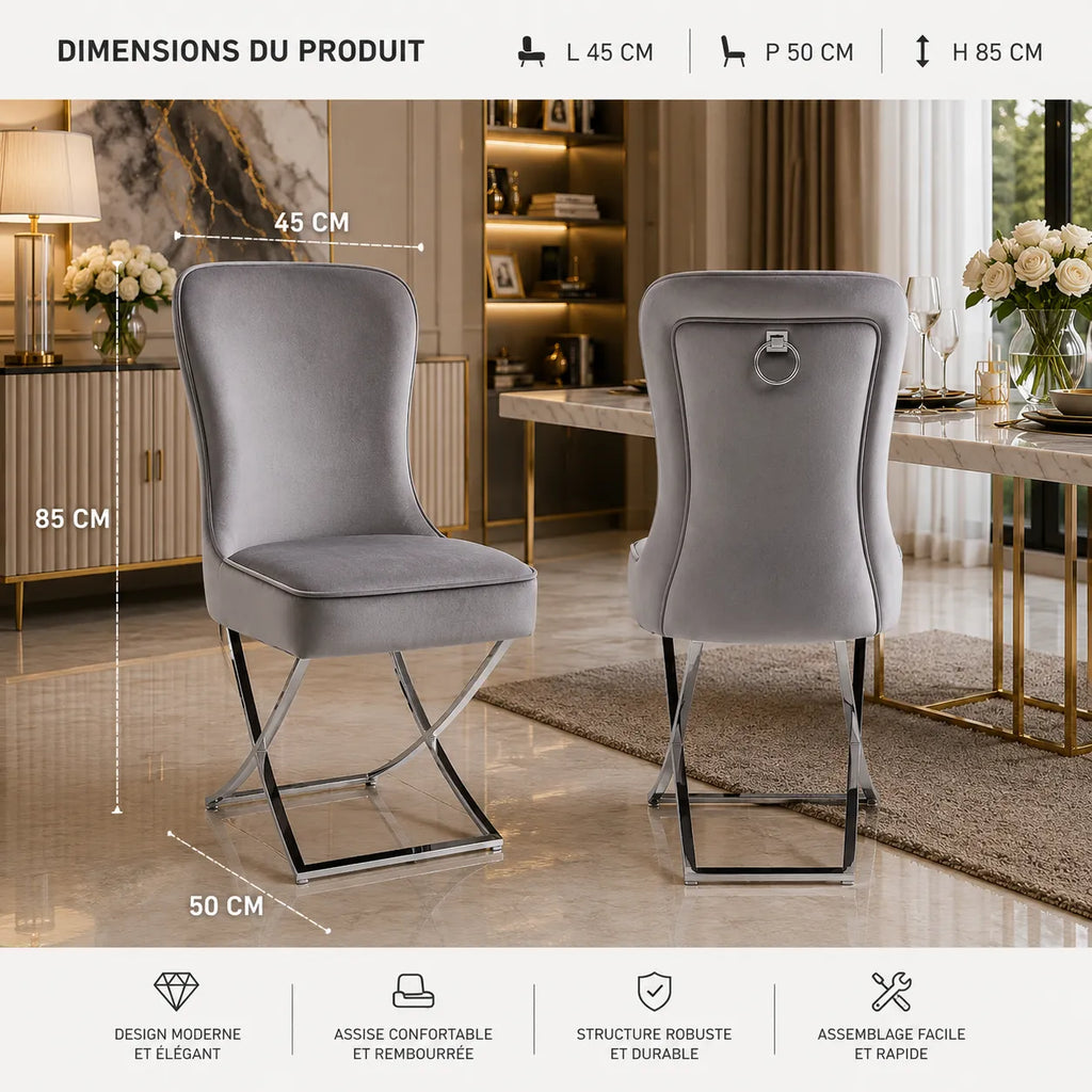 4 Chaises Josephine Pieds Gold