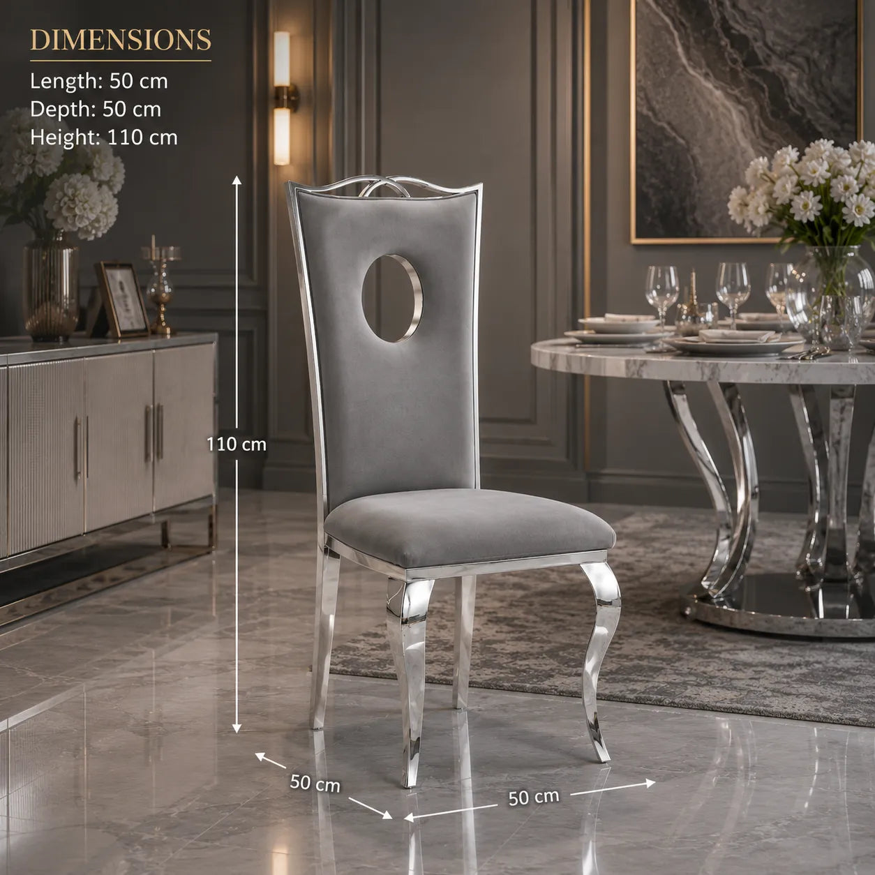 4 Chaises Royal Velours Pieds Chrome