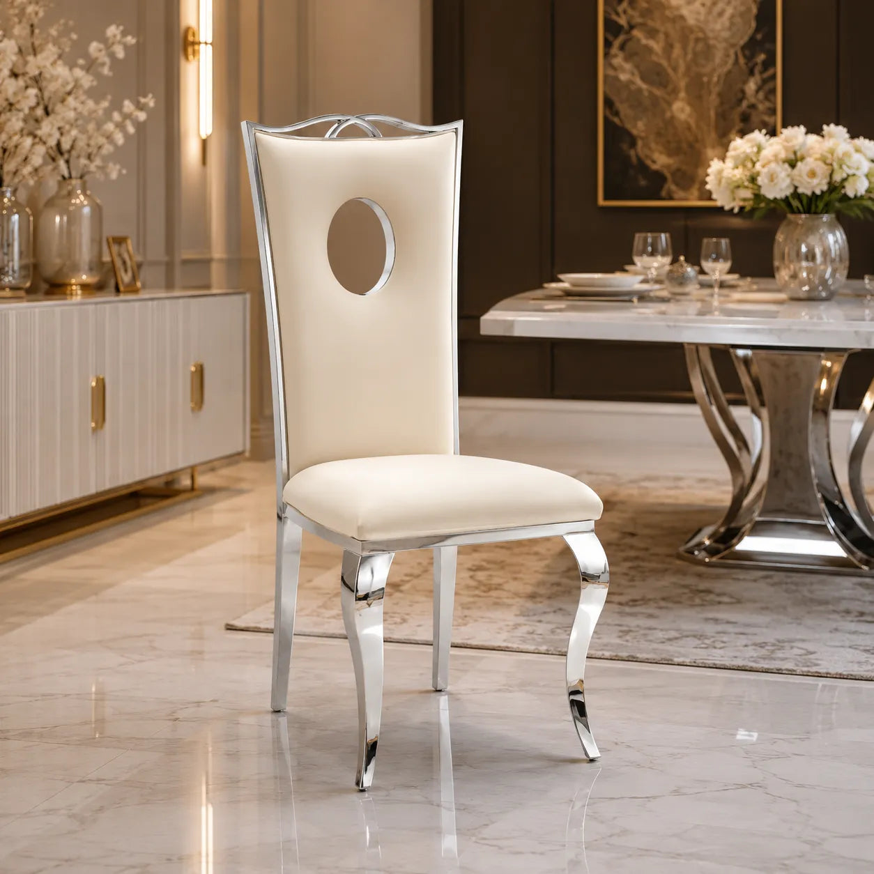 4 Chaises Royal Velours Pieds Chrome