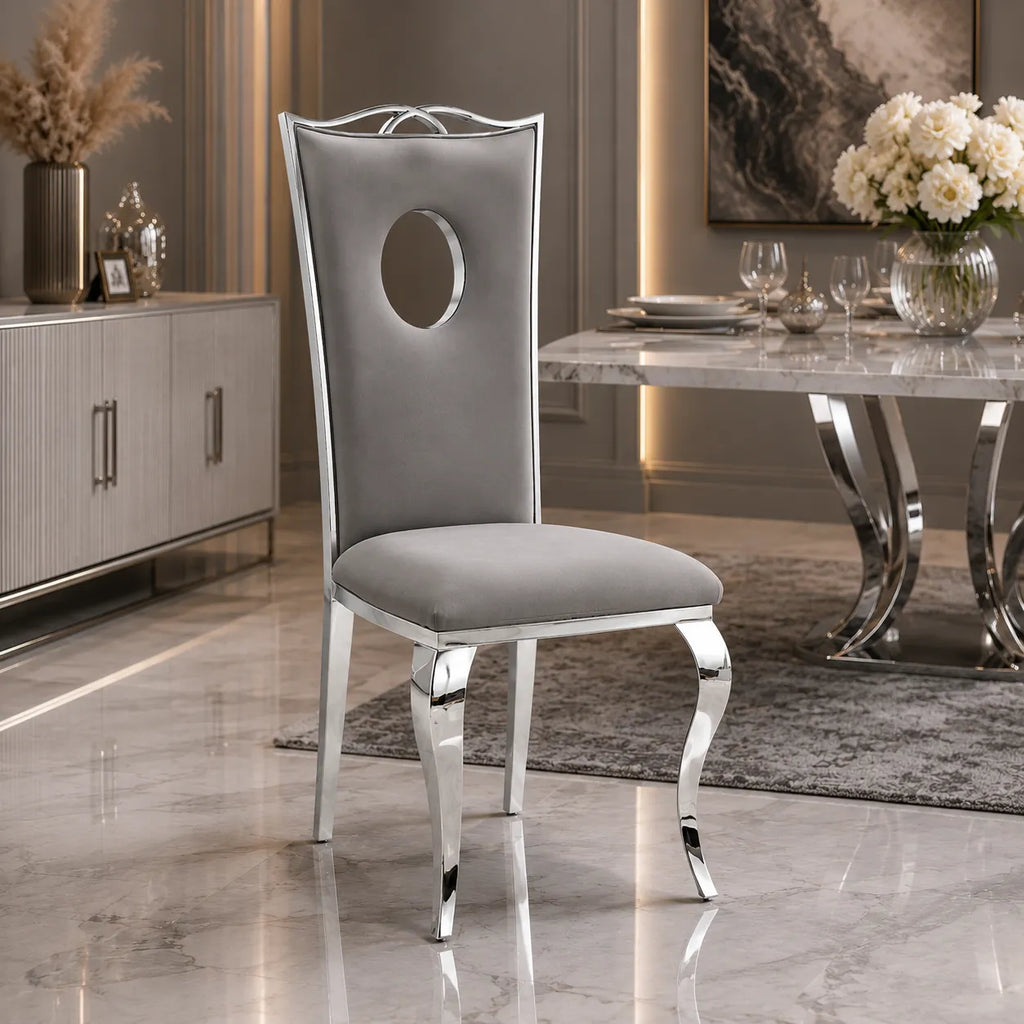 4 Chaises Royal Velours Pieds Chrome