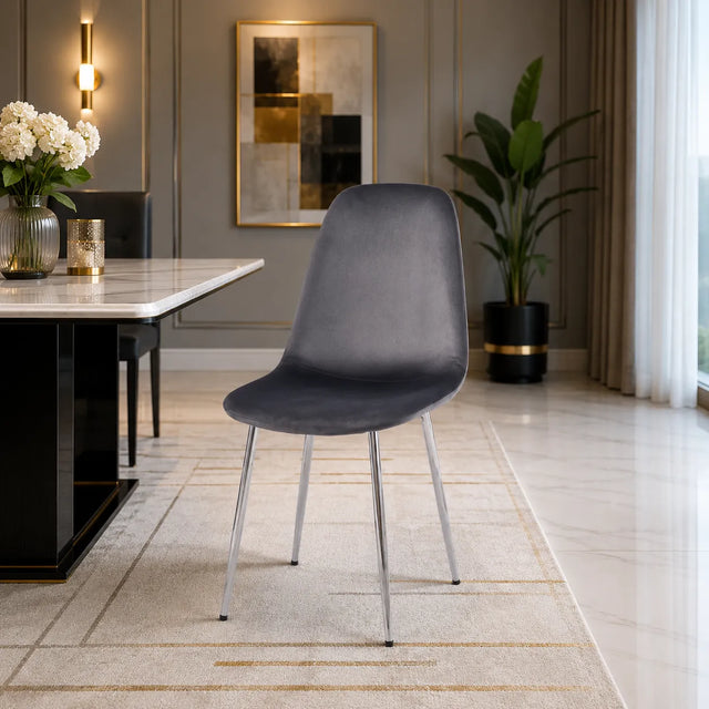 4 Chaises Scandinave Velours Pieds Chrome