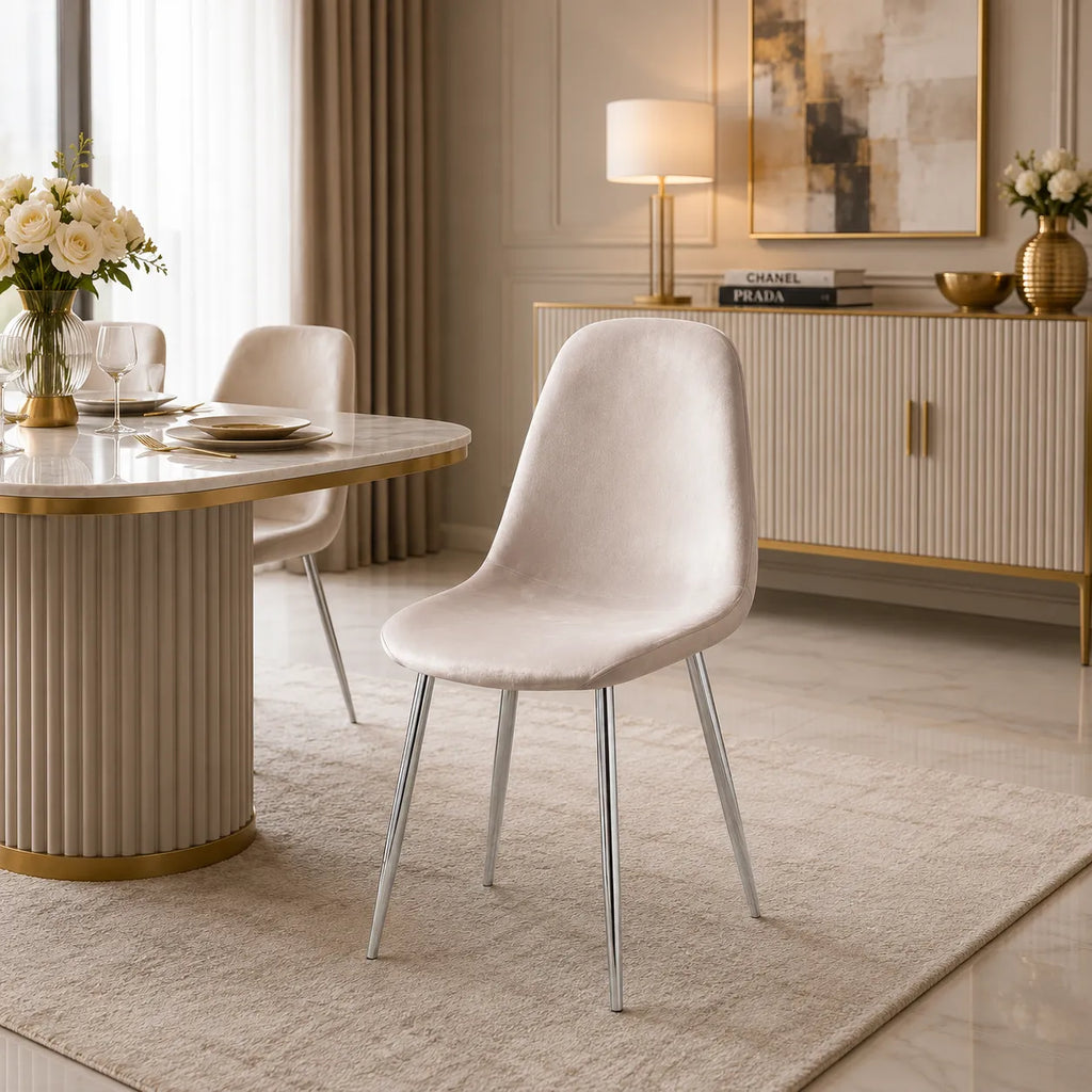 4 Chaises Scandinave Velours Pieds Chrome