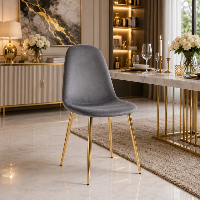 4 Chaises Scandinave Velours Pieds Dore