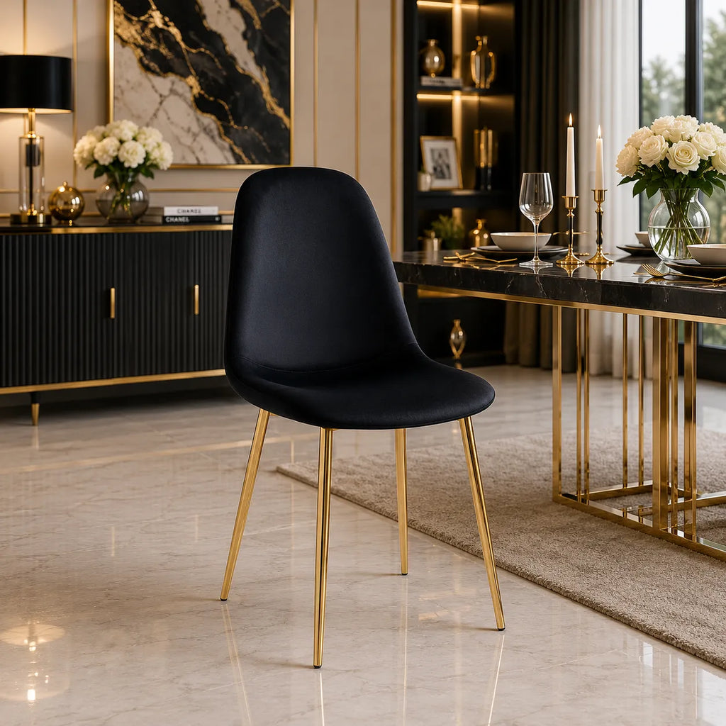 4 Chaises Scandinave Velours Pieds Dore