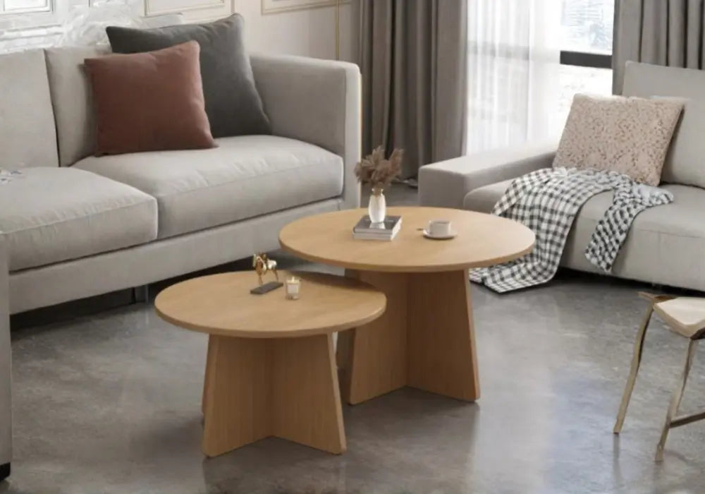 Ensemble de tables basses gigognes en chêne nordique (lot de 2) Swedzo-Meuble