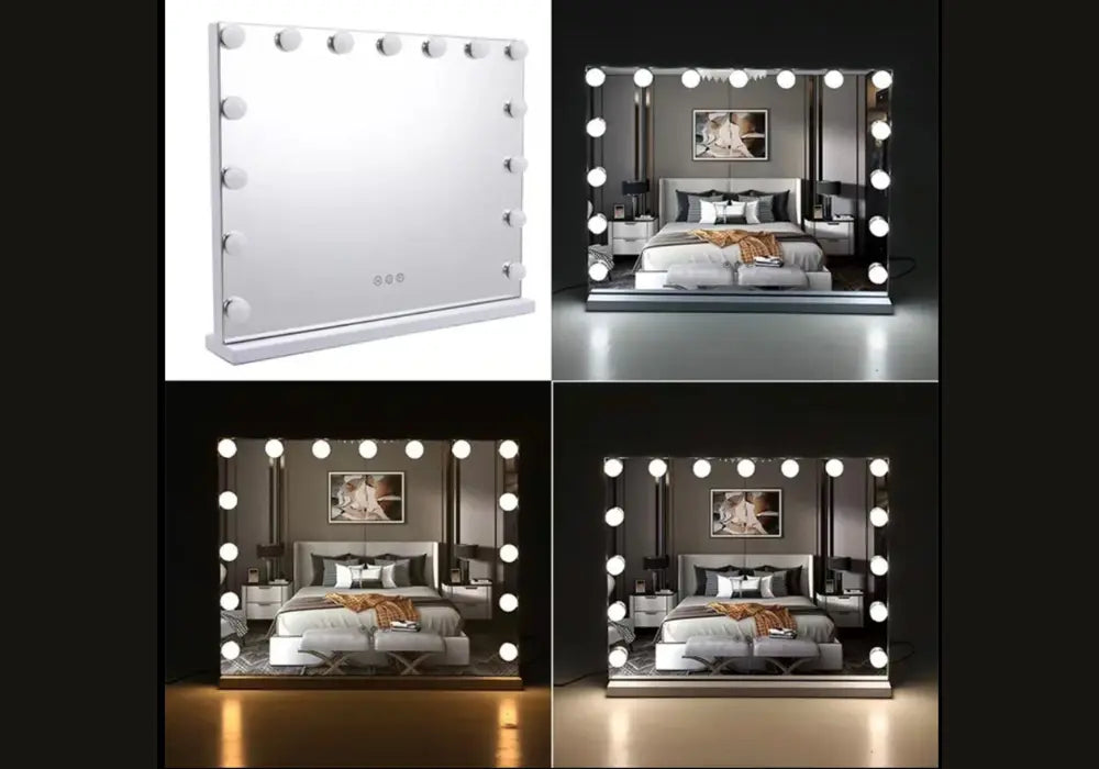 Miroir de coiffeuse lumineux de style Hollywood, grand miroir de maquillage lumineux avec 17 LED Swedzo-Meuble