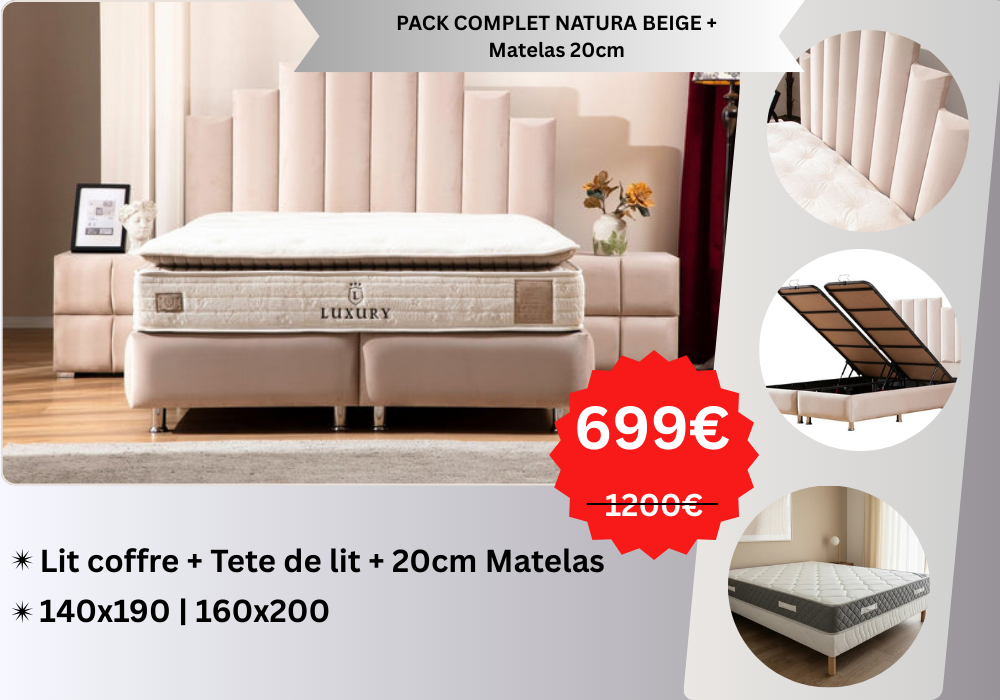 PACK COMPLET NATURA GRIS ET BEIGE+ Matelas 20cm